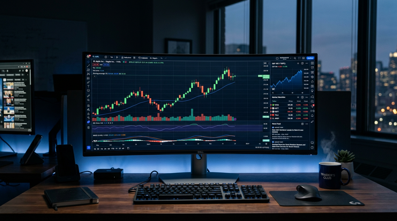 Investment charts displayed on a monitor in a professional setting